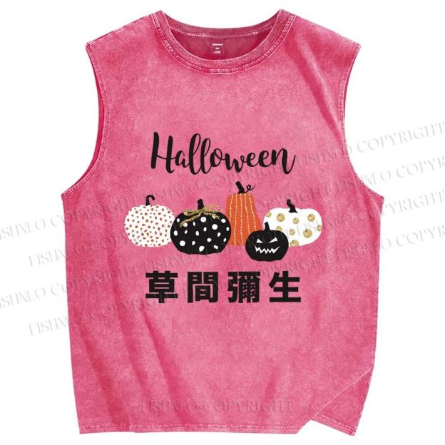 Unisex Halloween Pumpkins in Yayoi Kusama Printed Washed Tank Top