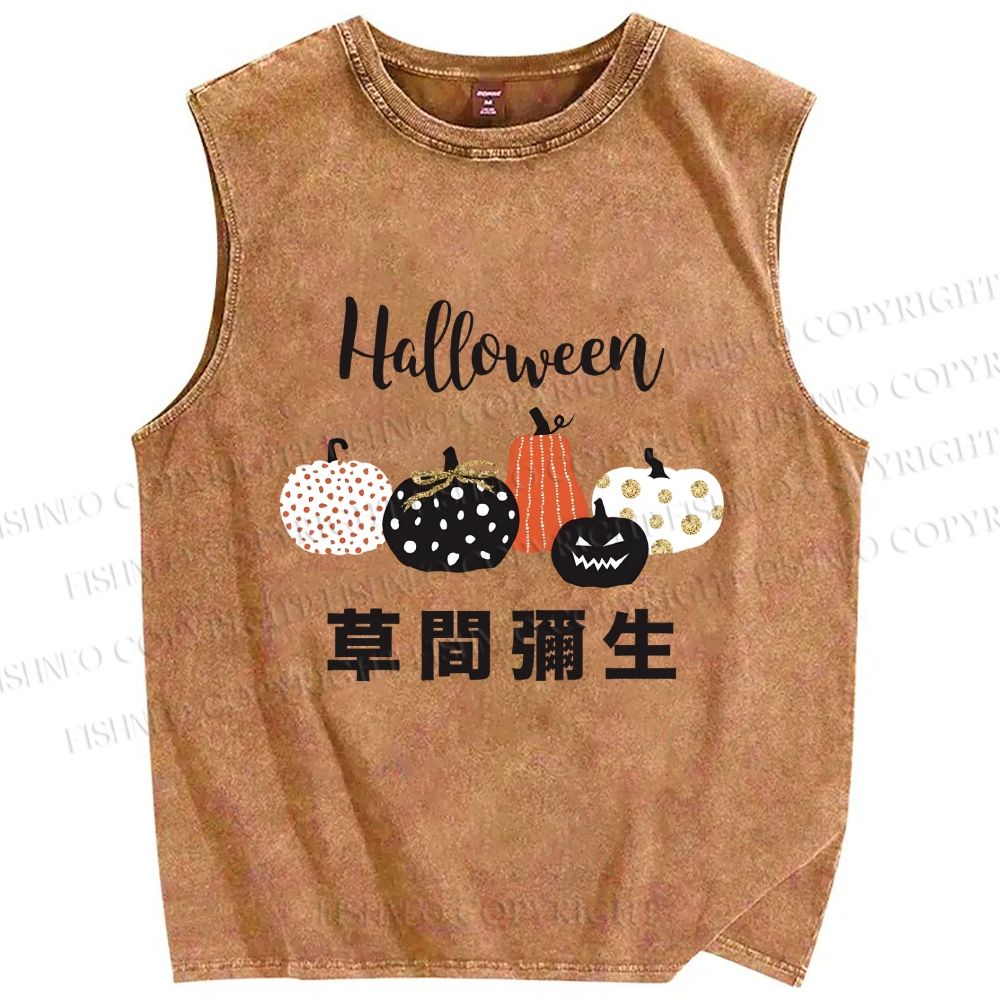 Unisex Halloween Pumpkins in Yayoi Kusama Printed Washed Tank Top