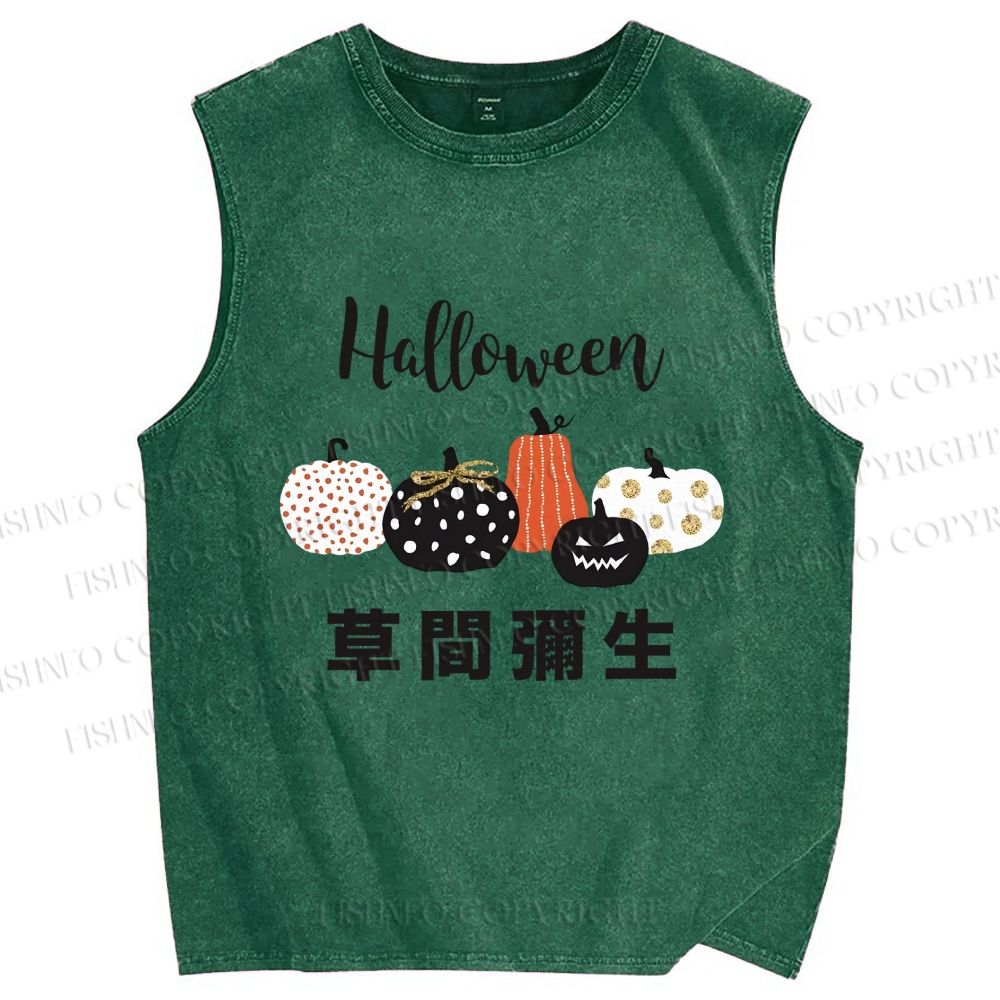 Unisex Halloween Pumpkins in Yayoi Kusama Printed Washed Tank Top