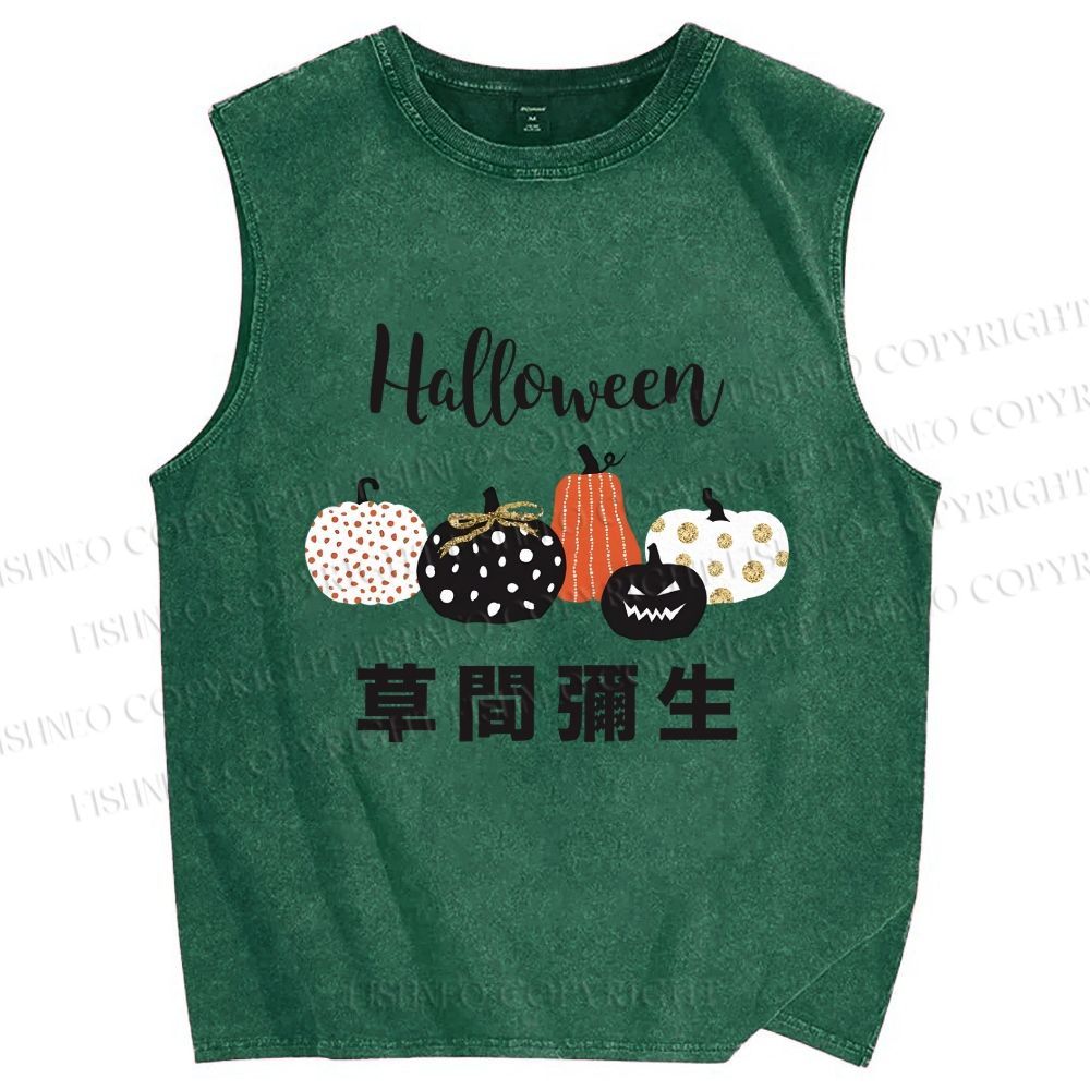 Unisex Halloween Pumpkins in Yayoi Kusama Printed Washed Tank Top