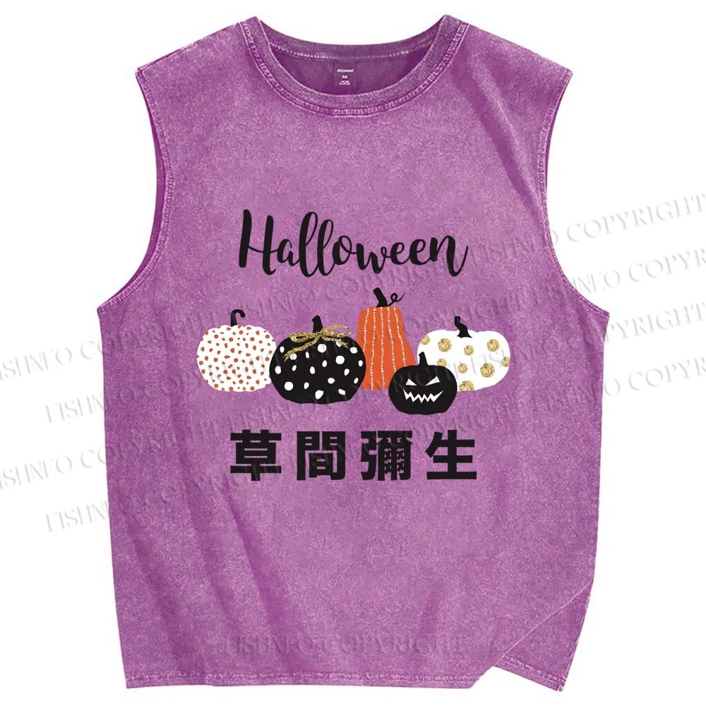 Unisex Halloween Pumpkins in Yayoi Kusama Printed Washed Tank Top