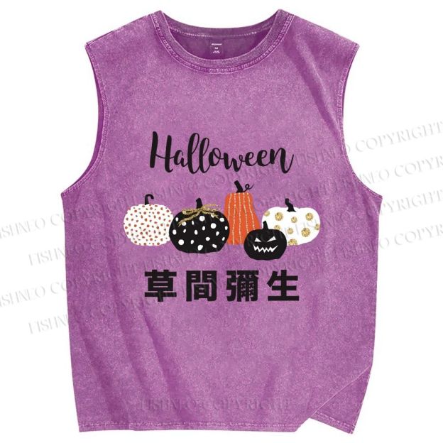 Unisex Halloween Pumpkins in Yayoi Kusama Printed Washed Tank Top