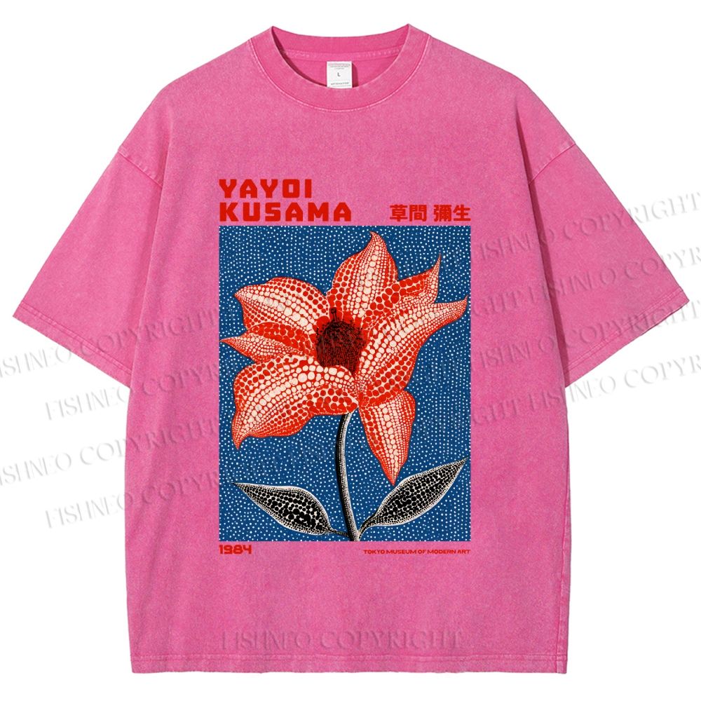 Unisex Yayoi Kusama Giant Red Flower With Dots  Printed Washed Tee