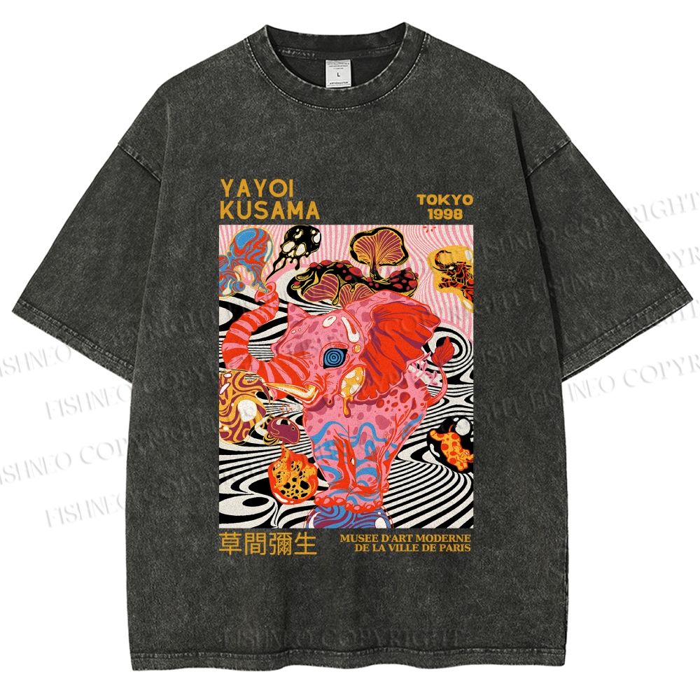 Unisex Yayoi Kusama Elephant Printed Washed Tee