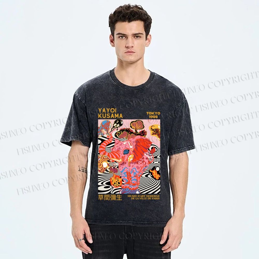 Unisex Yayoi Kusama Elephant Printed Washed Tee