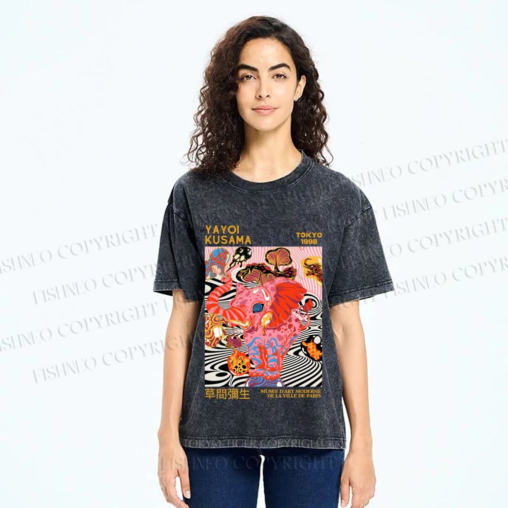 Unisex Yayoi Kusama Elephant Printed Washed Tee