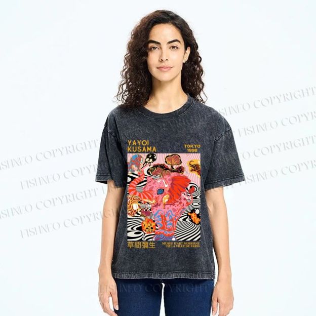 Unisex Yayoi Kusama Elephant Printed Washed Tee