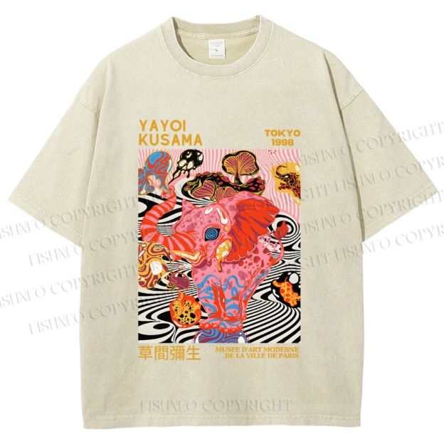 Unisex Yayoi Kusama Elephant Printed Washed Tee