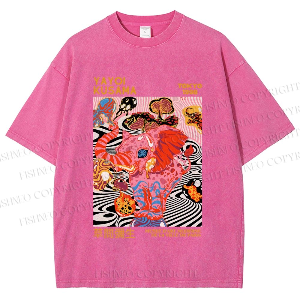 Unisex Yayoi Kusama Elephant Printed Washed Tee