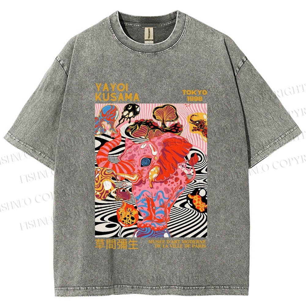 Unisex Yayoi Kusama Elephant Printed Washed Tee