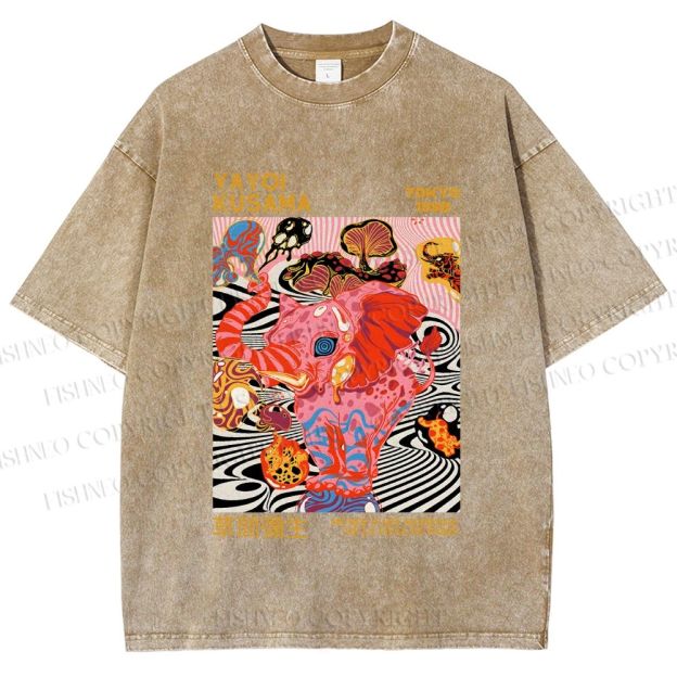 Unisex Yayoi Kusama Elephant Printed Washed Tee