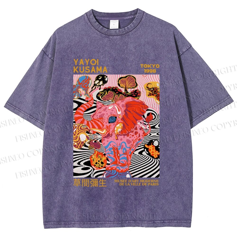 Unisex Yayoi Kusama Elephant Printed Washed Tee