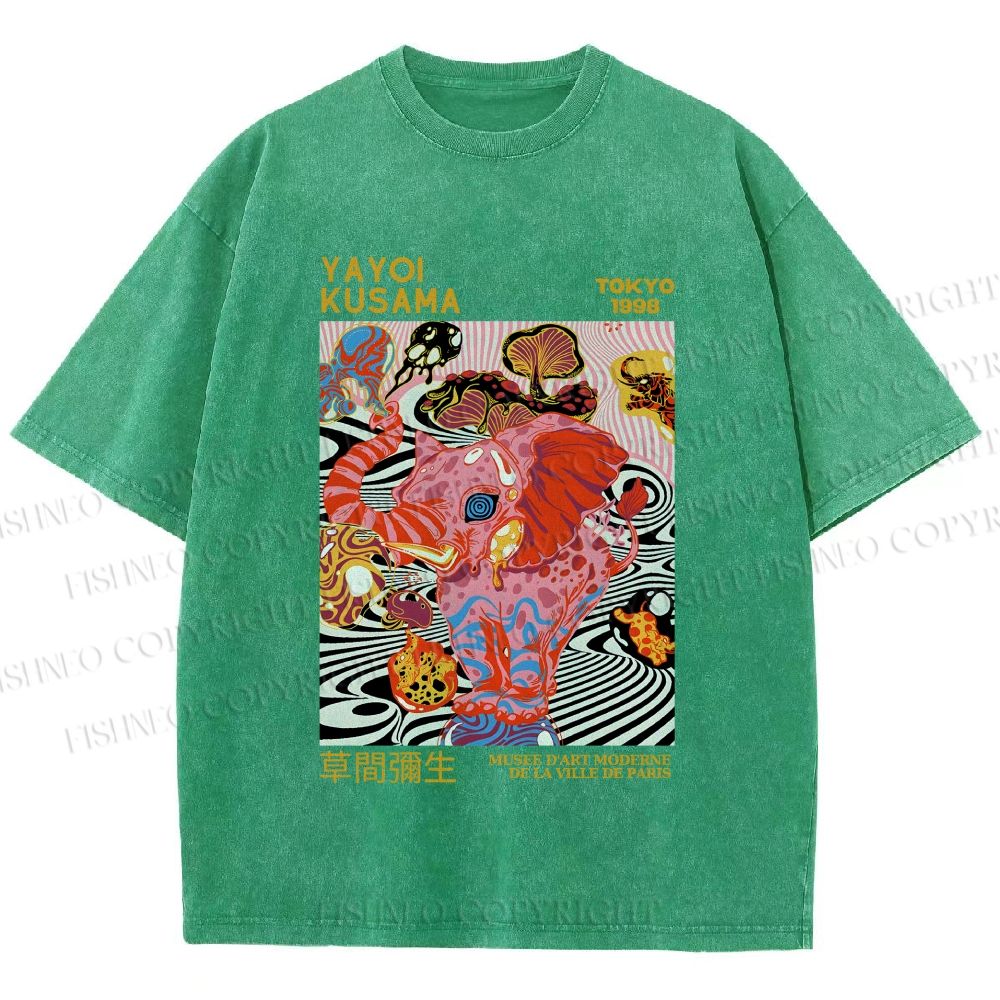 Unisex Yayoi Kusama Elephant Printed Washed Tee