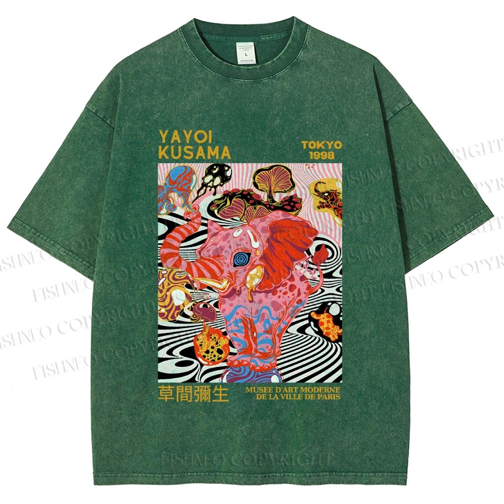 Unisex Yayoi Kusama Elephant Printed Washed Tee
