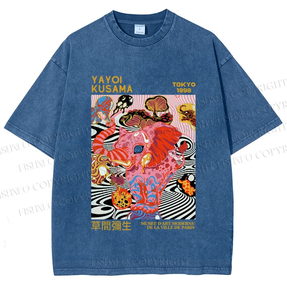 Unisex Yayoi Kusama Elephant Printed Washed Tee