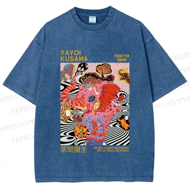 Unisex Yayoi Kusama Elephant Printed Washed Tee