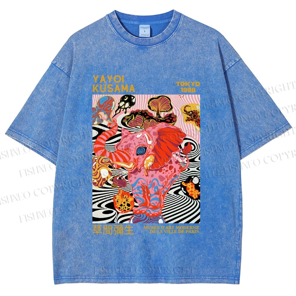 Unisex Yayoi Kusama Elephant Printed Washed Tee