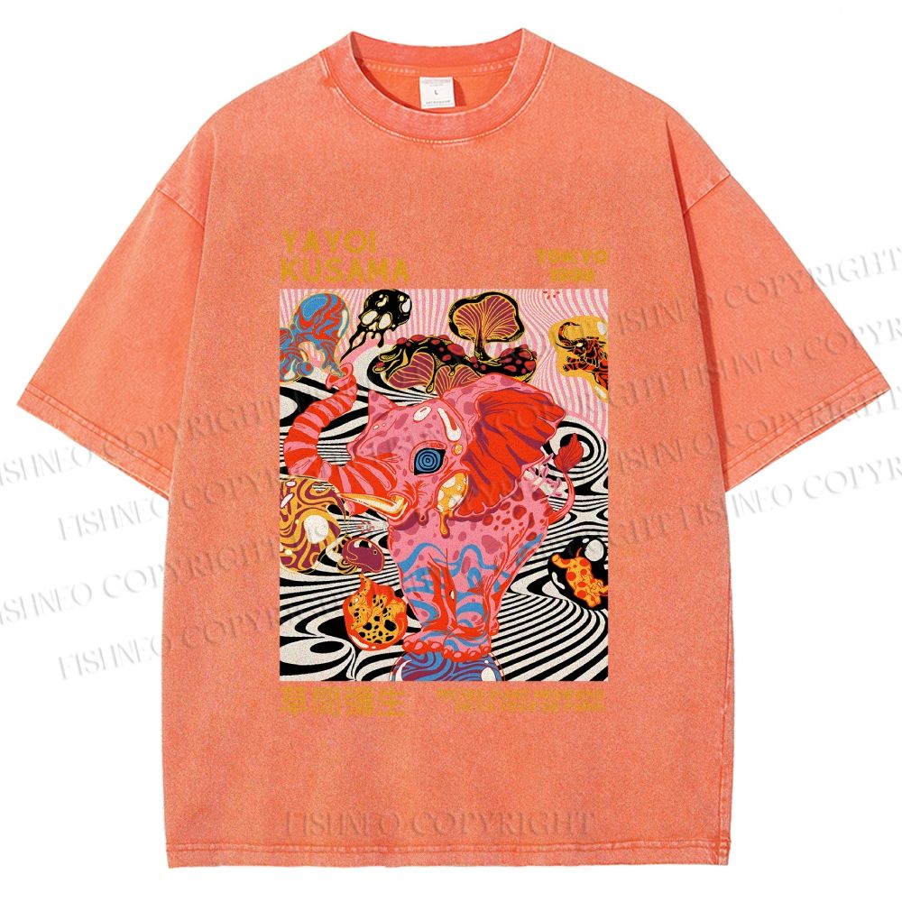 Unisex Yayoi Kusama Elephant Printed Washed Tee