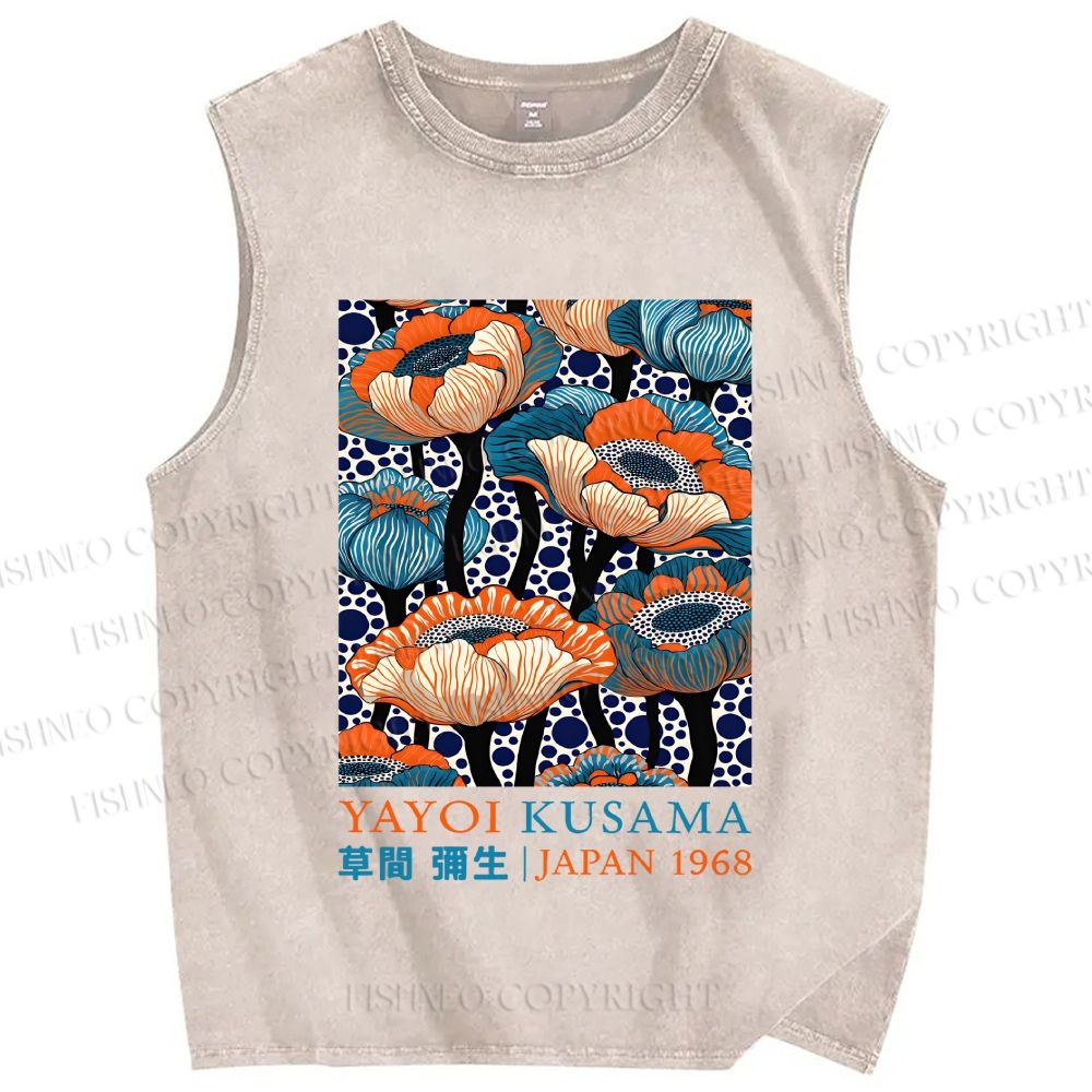 Unisex Yayoi Kusama Flowers Printed Washed Tank Top