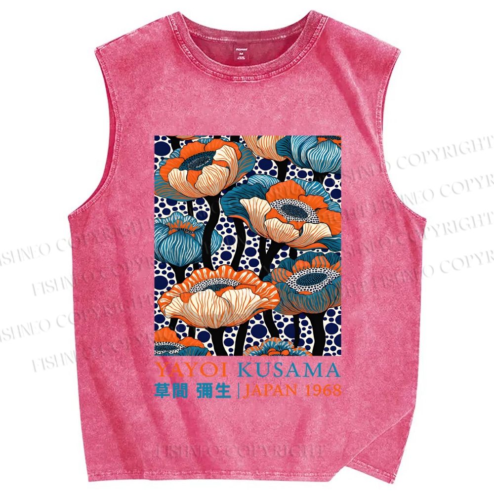 Unisex Yayoi Kusama Flowers Printed Washed Tank Top