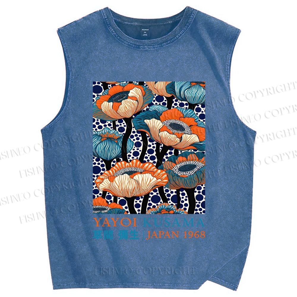 Unisex Yayoi Kusama Flowers Printed Washed Tank Top