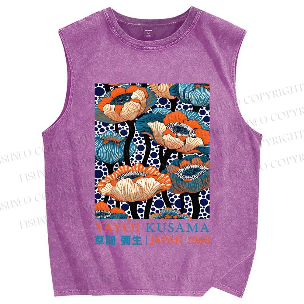 Unisex Yayoi Kusama Flowers Printed Washed Tank Top