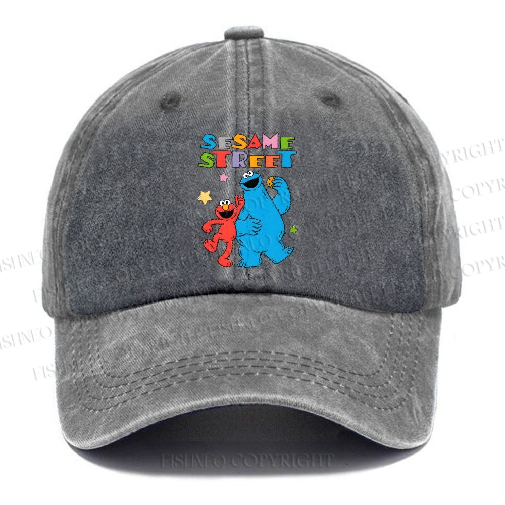 Unisex Vintage  Sesame Street Casual Washed Cap