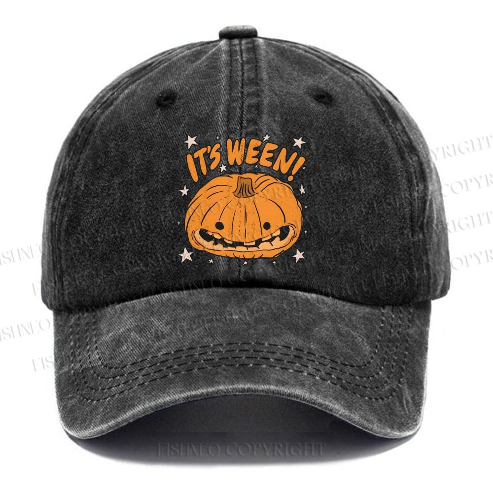 Unisex Vintage Halloween Pumpkin Its Ween Casual Washed Cap