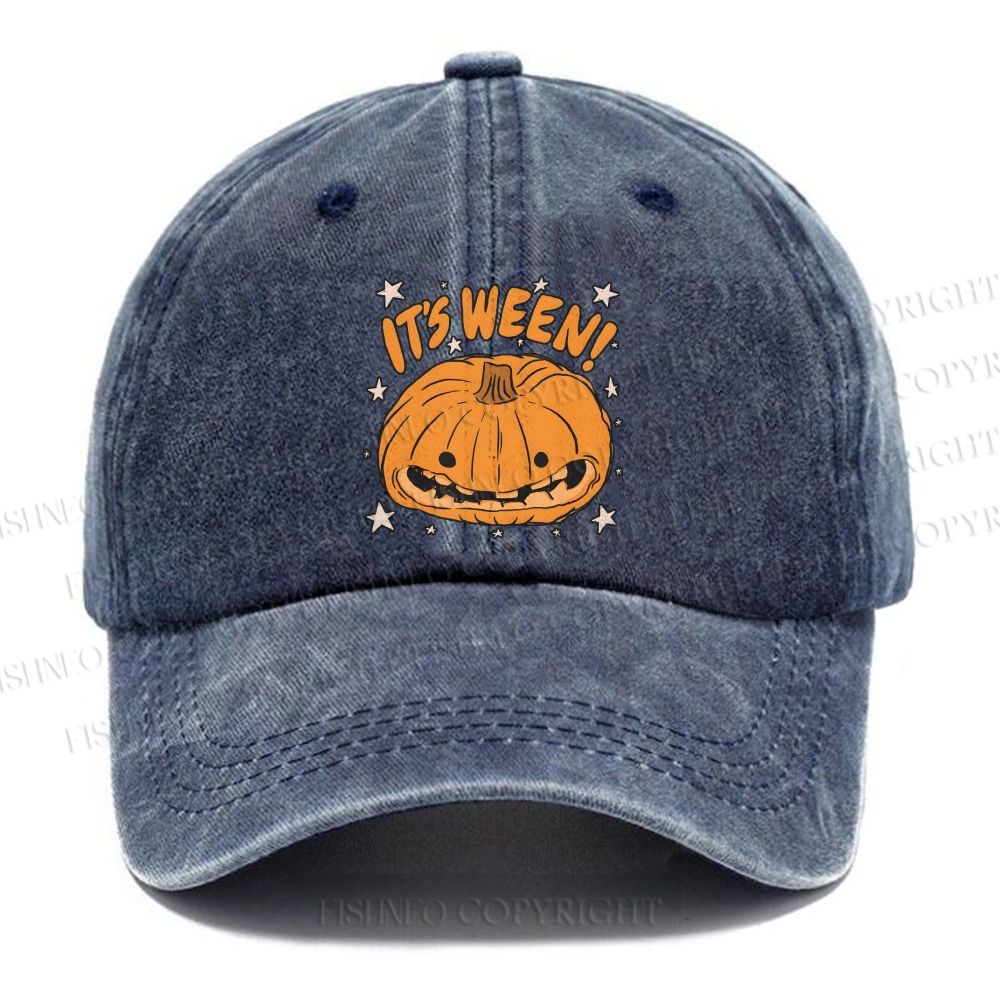 Unisex Vintage Halloween Pumpkin Its Ween Casual Washed Cap