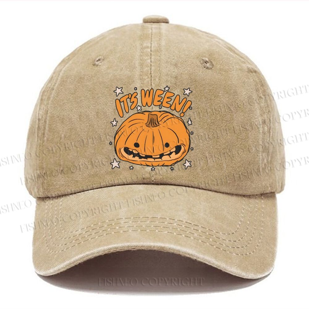 Unisex Vintage Halloween Pumpkin Its Ween Casual Washed Cap