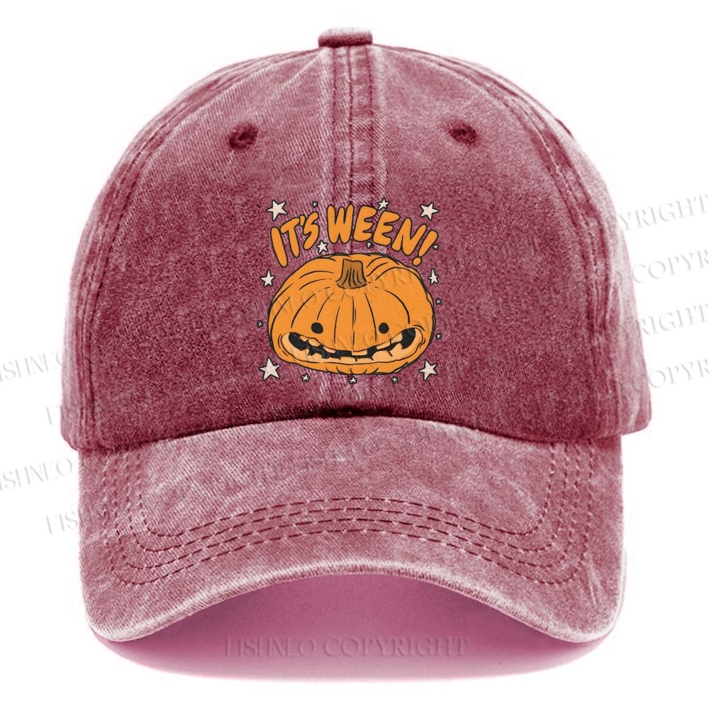 Unisex Vintage Halloween Pumpkin Its Ween Casual Washed Cap