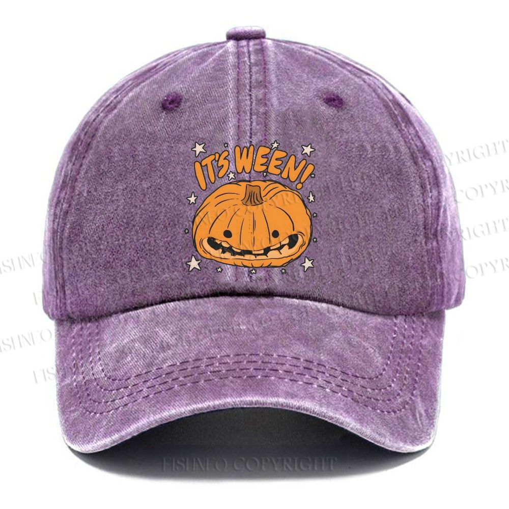 Unisex Vintage Halloween Pumpkin Its Ween Casual Washed Cap