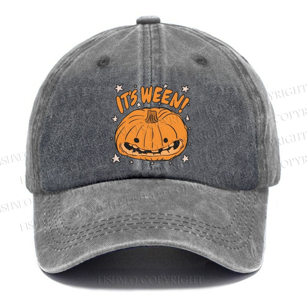 Unisex Vintage Halloween Pumpkin Its Ween Casual Washed Cap