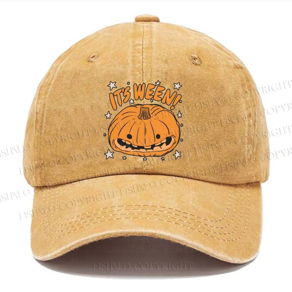 Unisex Vintage Halloween Pumpkin Its Ween Casual Washed Cap