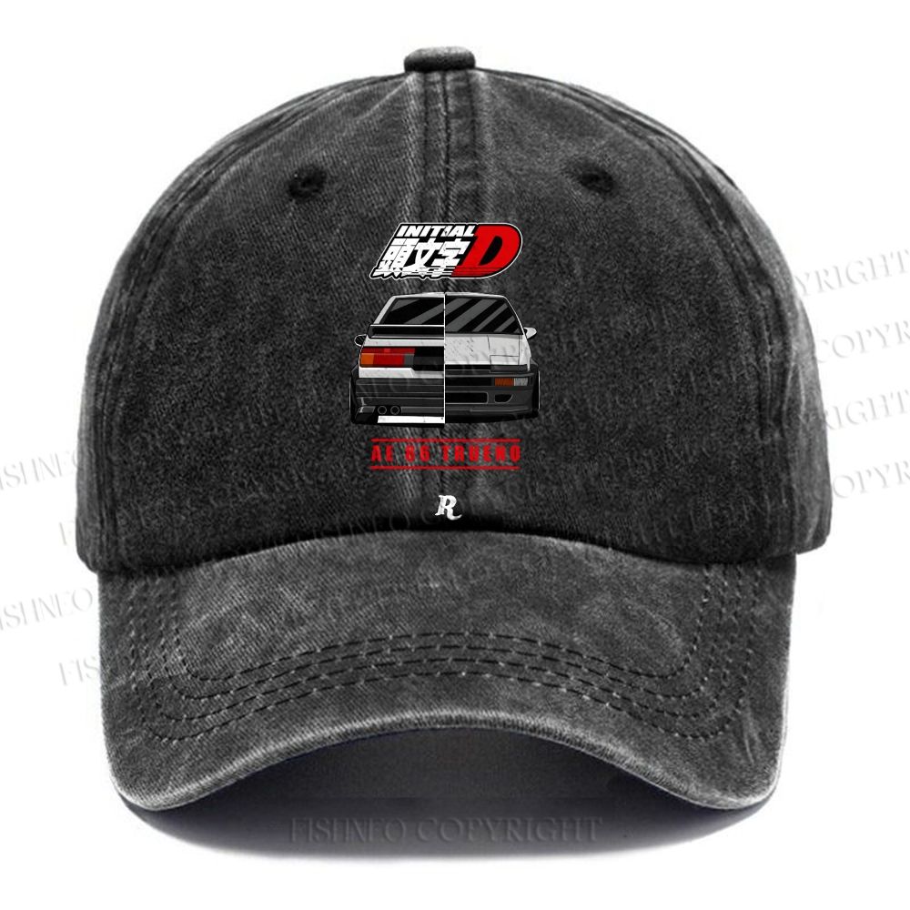 Unisex Vintage Initial D Casual Washed Cap