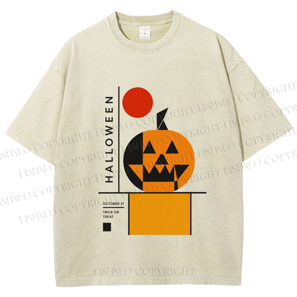 Unisex Bauhaus Halloween Pumpkin Printed Washed Tee
