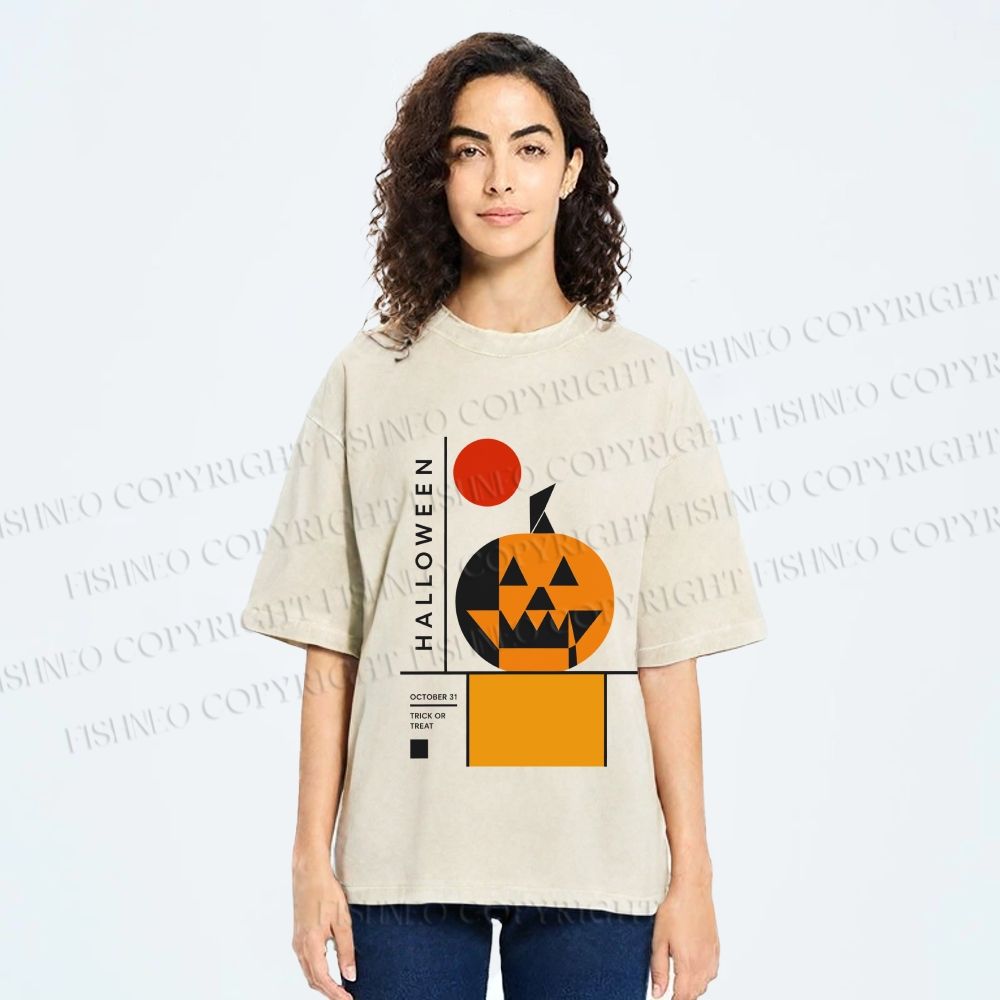 Unisex Bauhaus Halloween Pumpkin Printed Washed Tee