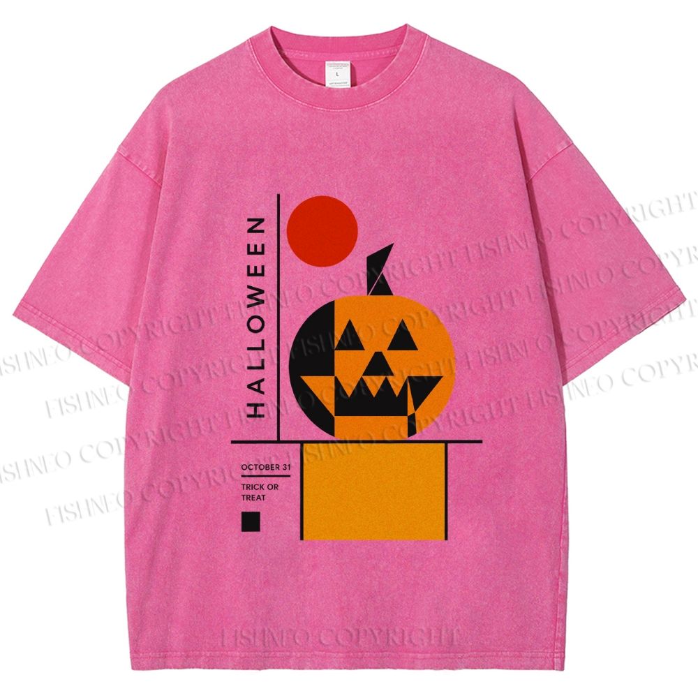 Unisex Bauhaus Halloween Pumpkin Printed Washed Tee