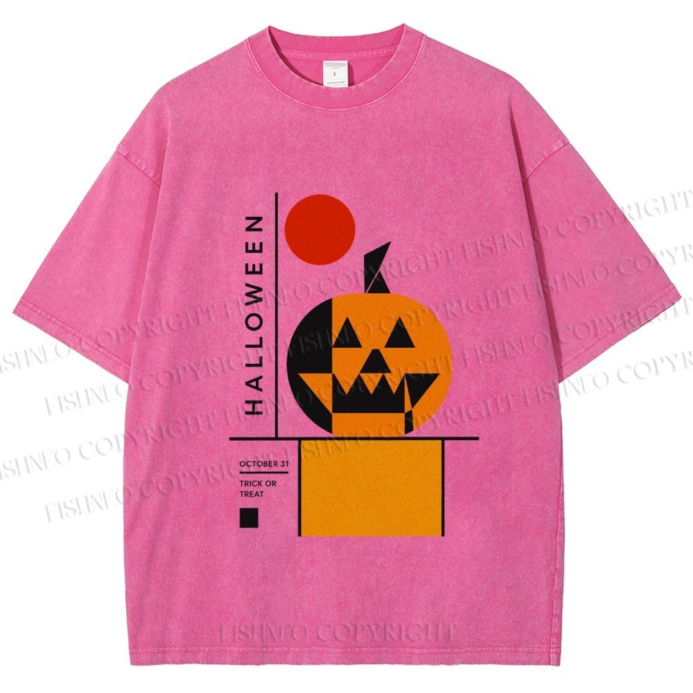 Unisex Bauhaus Halloween Pumpkin Printed Washed Tee