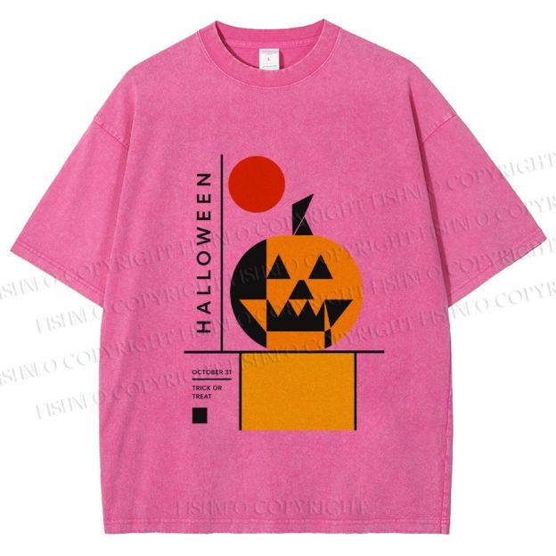 Unisex Bauhaus Halloween Pumpkin Printed Washed Tee