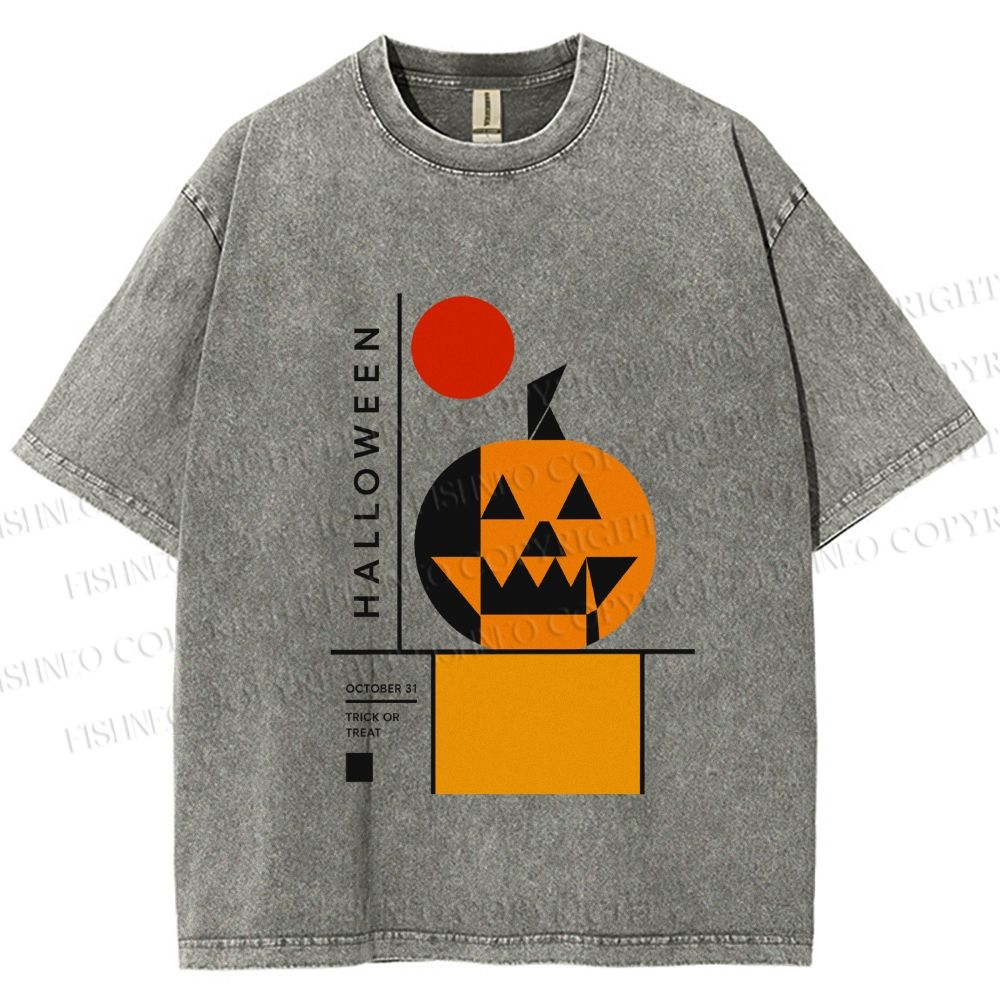 Unisex Bauhaus Halloween Pumpkin Printed Washed Tee
