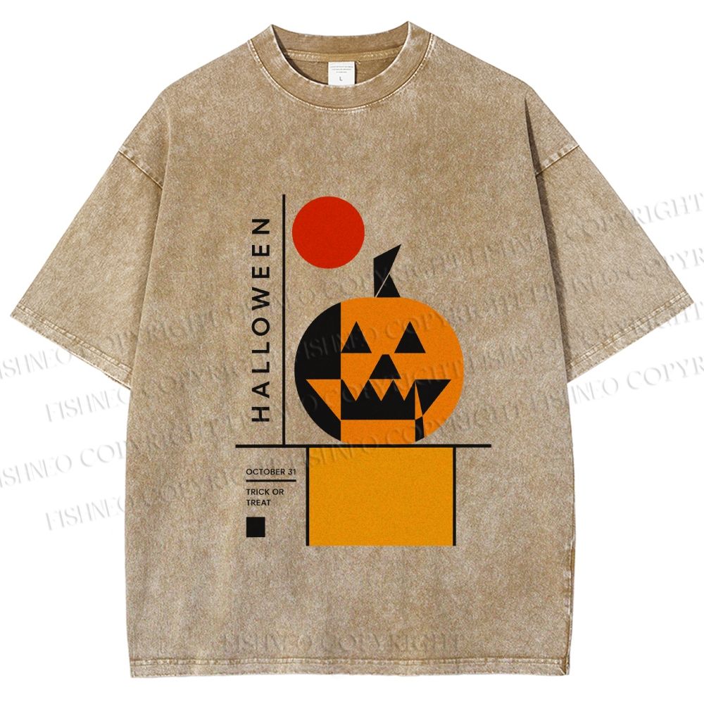 Unisex Bauhaus Halloween Pumpkin Printed Washed Tee
