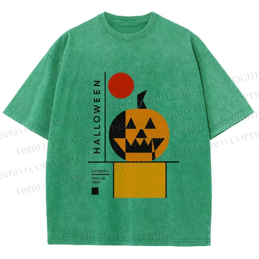 Unisex Bauhaus Halloween Pumpkin Printed Washed Tee
