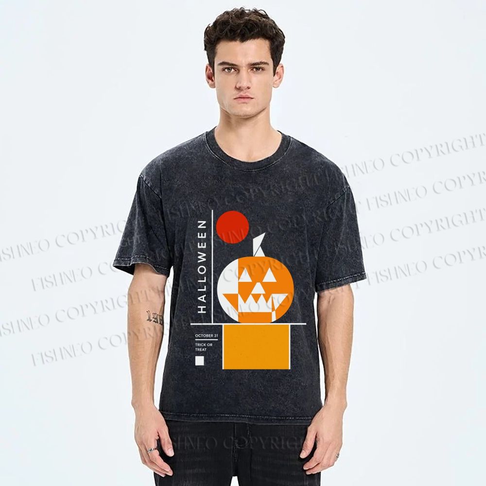 Unisex Bauhaus Halloween Pumpkin Printed Washed Tee