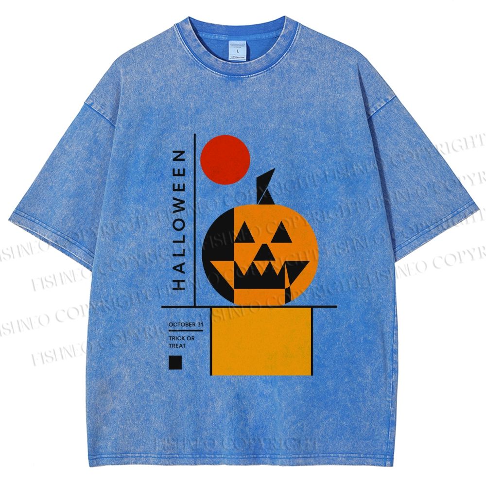 Unisex Bauhaus Halloween Pumpkin Printed Washed Tee