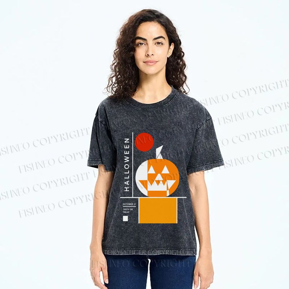 Unisex Bauhaus Halloween Pumpkin Printed Washed Tee