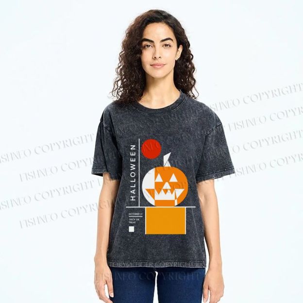 Unisex Bauhaus Halloween Pumpkin Printed Washed Tee
