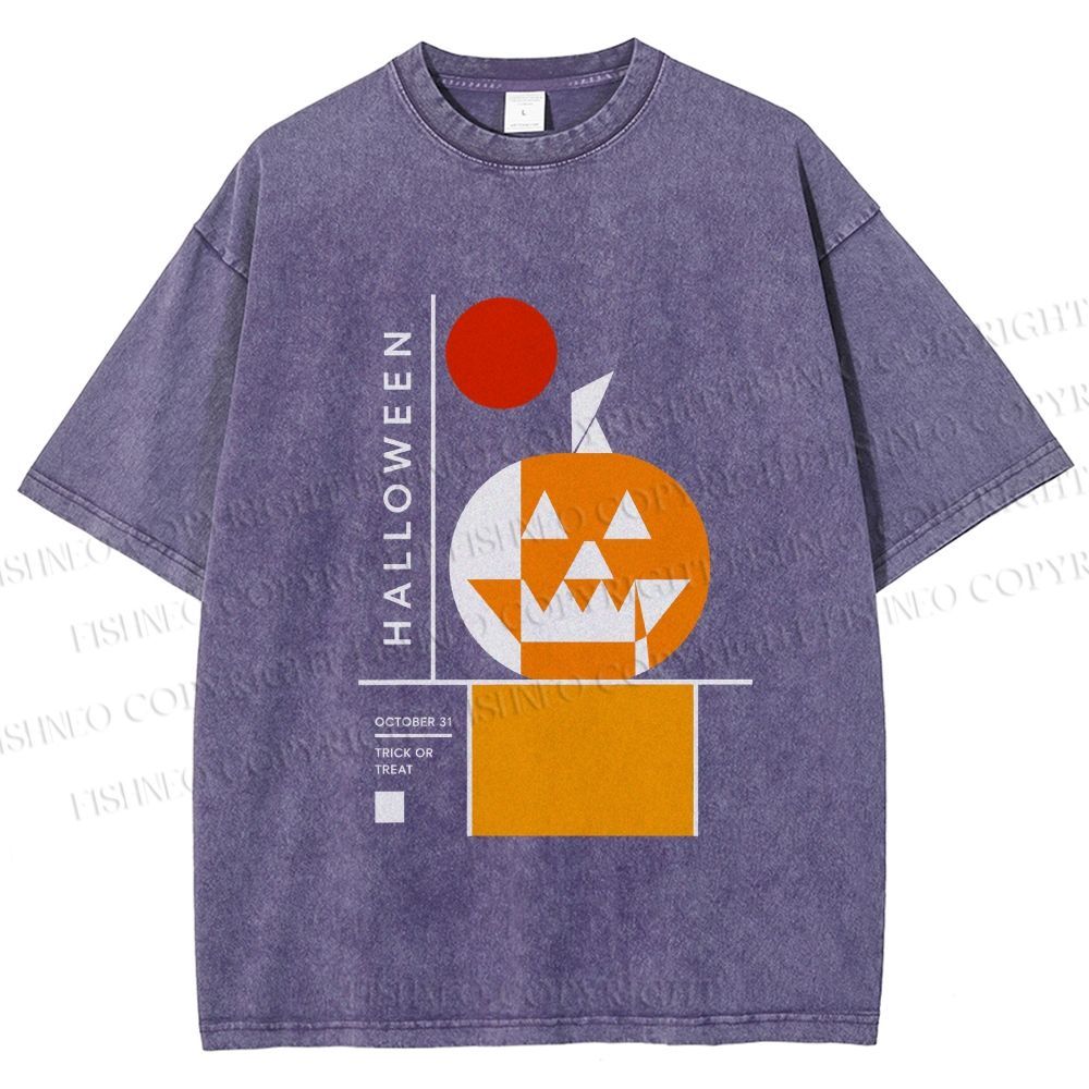 Unisex Bauhaus Halloween Pumpkin Printed Washed Tee