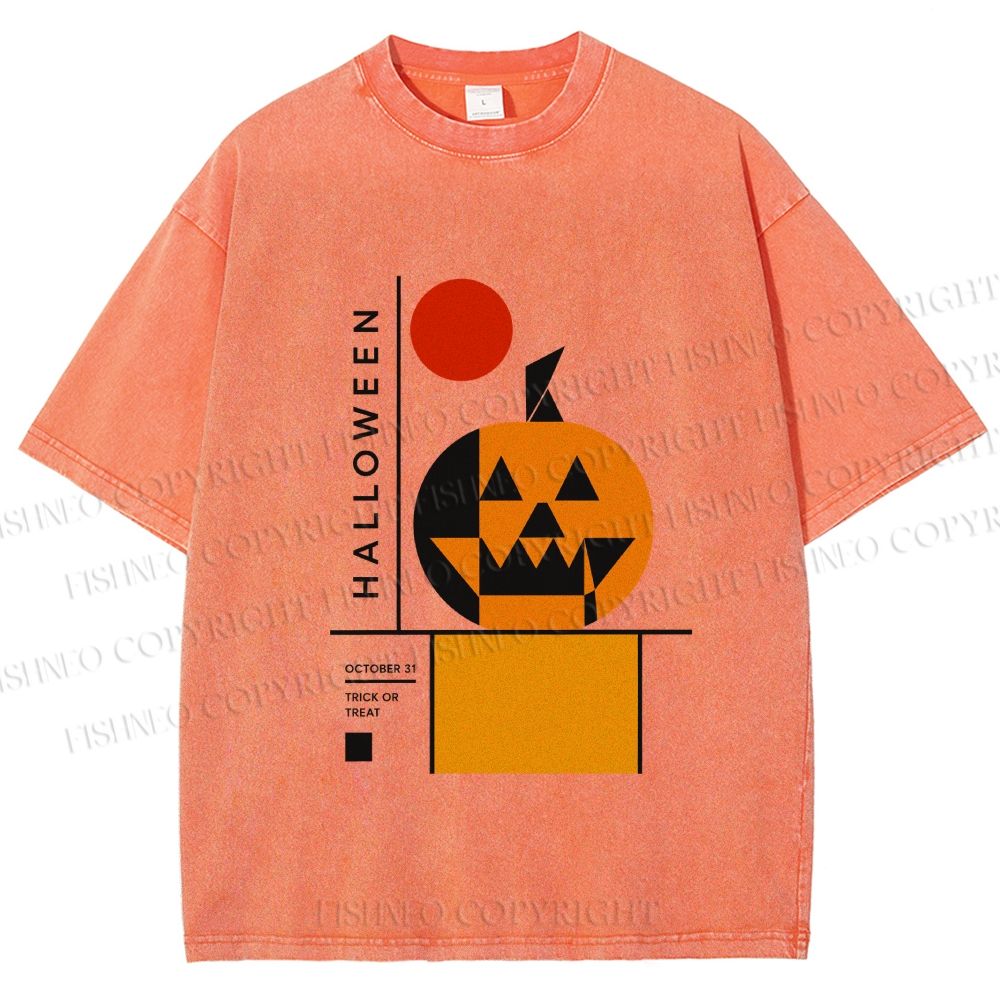 Unisex Bauhaus Halloween Pumpkin Printed Washed Tee
