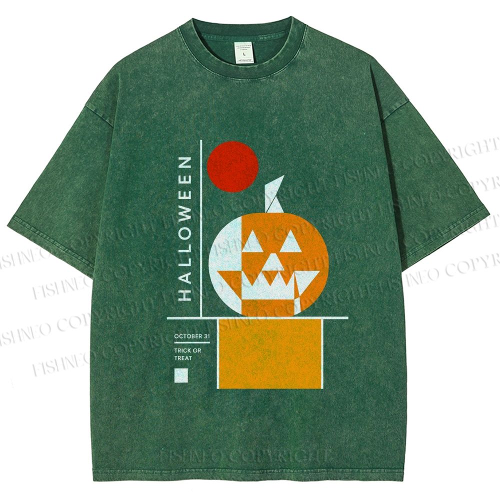 Unisex Bauhaus Halloween Pumpkin Printed Washed Tee